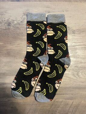 Donkey Kong and Banana Black Pattern Crew Socks